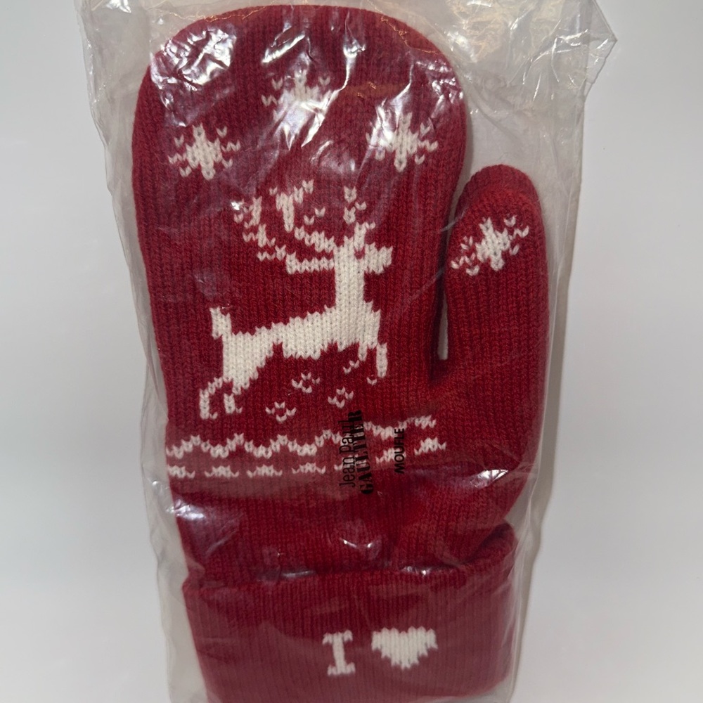 NEW Sealed Jean Paul Gaultier Red Reindeer Motif Knit Mittens